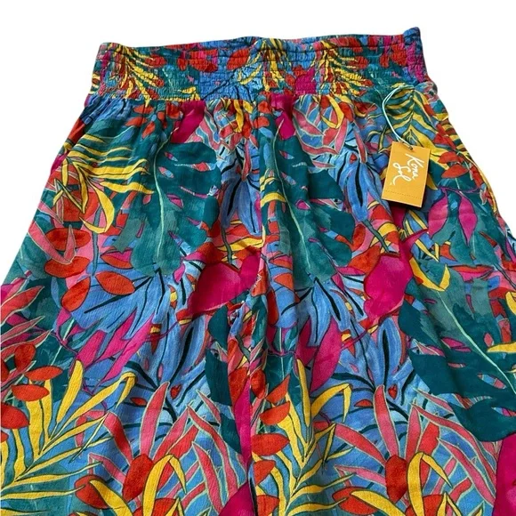 Kona Sol Palazzo Pants Smocked Waist Swim Cover Up Resort Wear Beach Size M - Picture 3 of 5